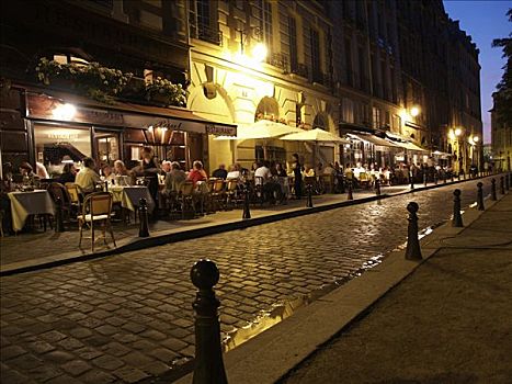 街边咖啡厅,晚上,巴黎,法国