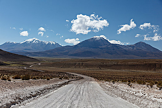 碎石路,高原,后面,积雪,火山,靠近,智利,南美