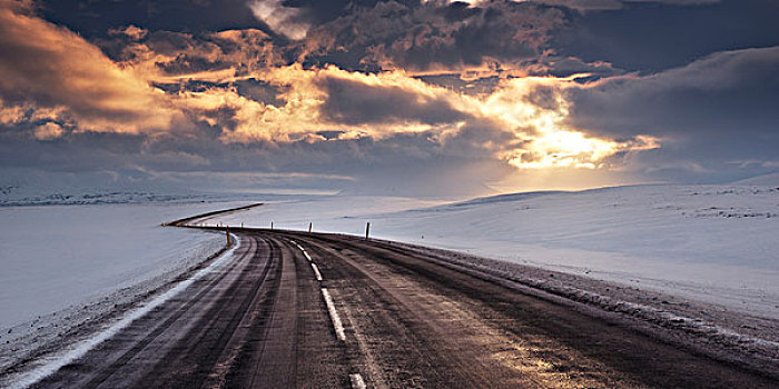 冰岛,街道,北方,东方,雪,道路,亮光,气氛,早晨,云,宽幅,冬天