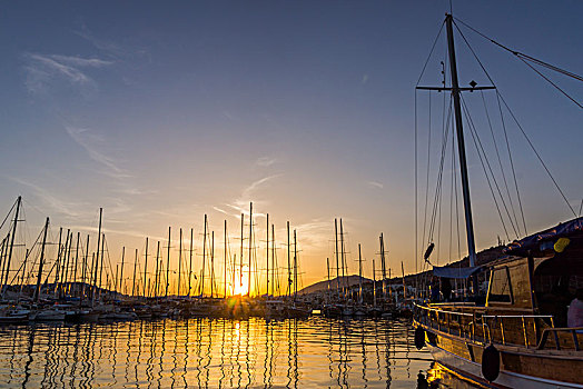 土耳其,博德鲁姆,码头,夕阳美景