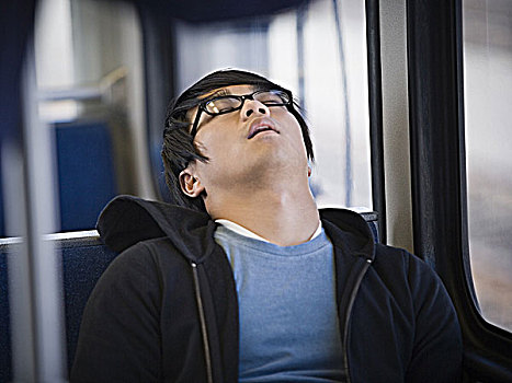 男人,睡觉,地铁