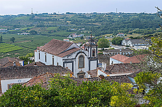 欧洲,葡萄牙,奥比都斯,风景,城镇,中世纪建筑