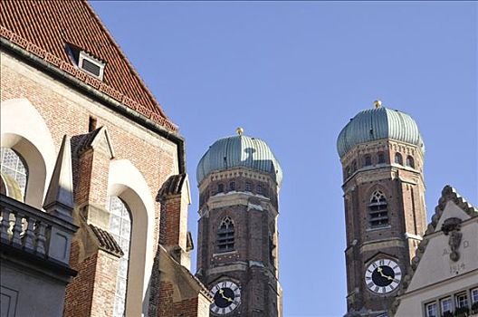 双子塔,圣母教堂,教堂,大教堂,我们,女士,慕尼黑,巴伐利亚,德国,欧洲