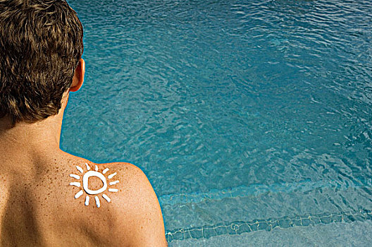男人,太阳,形状,肩部,池边