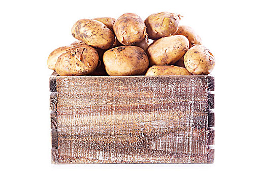 新鲜,土豆,木盒,白色背景,背景