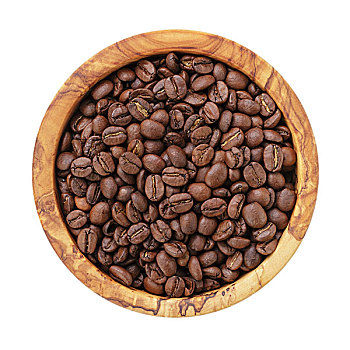 煮咖啡,咖啡豆,橄榄,木头,碗,隔绝,白色背景
