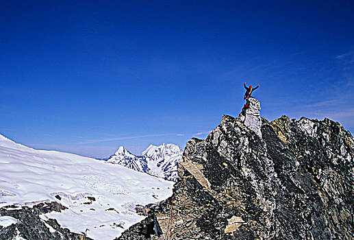 男人,顶峰,攀升,机智,冰川国家公园,不列颠哥伦比亚省,加拿大