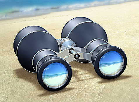 双筒望远镜,海滩