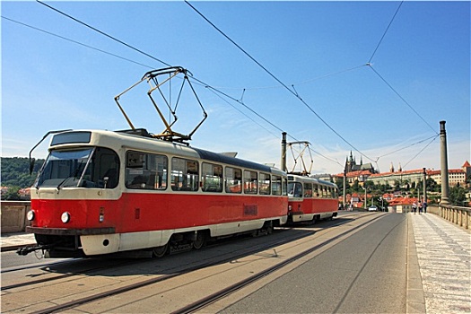 红色电车,鬣毛,桥,著名,布拉格城堡