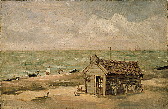 小屋,海洋,早,19世纪,艺术家,墓地