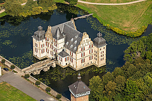 航拍,城堡,公园,水,多特蒙德,鲁尔区,北莱茵威斯特伐利亚,德国