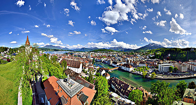 风景,历史,中心,河,卢塞恩市,瑞士,欧洲