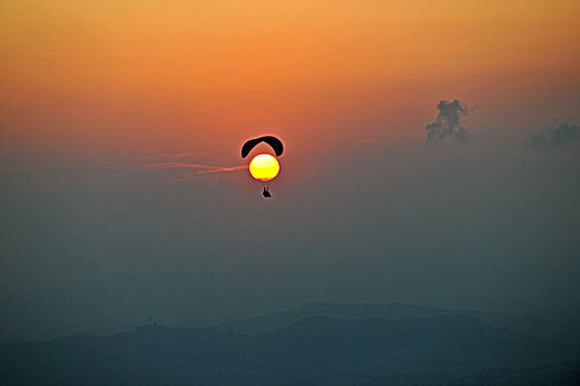 滑翔伞,日落,意大利,欧洲