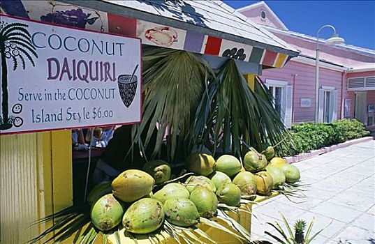椰子,代基里酒,货摊,港口,卢卡亚,大巴哈马岛,巴哈马