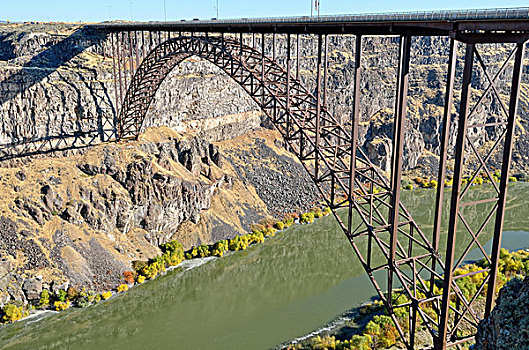 桥,上方,蛇,河,钢构造,双子瀑布,爱达荷,美国