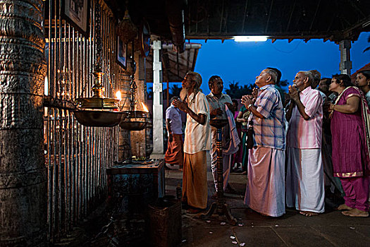 印度人,晚间,祈祷,寺庙,喀拉拉,印度,亚洲