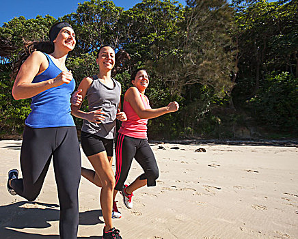 三个女人,跑,黄金海岸,昆士兰,澳大利亚