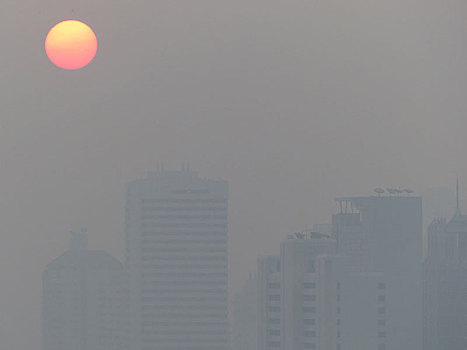 日出,上方,污染,曼谷,高层建筑
