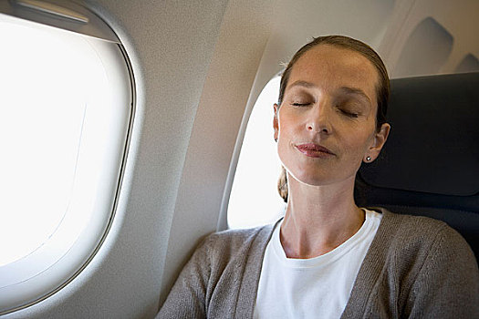 女人,睡觉,飞机
