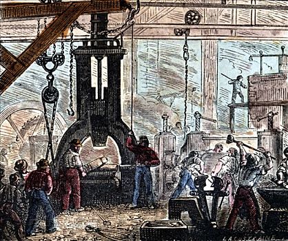 蒸汽,锤子,铁制品,法国,1867年,艺术家,未知