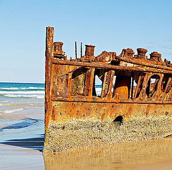 澳大利亚,弗雷泽岛,老式,生锈,船,腐蚀,海洋