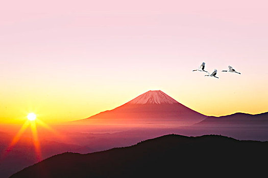 山,富士山,朝霞