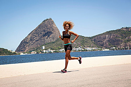 美女,跑,海洋,里约热内卢,巴西