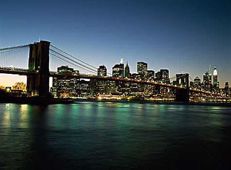 看,东河,布鲁克林大桥,金融区,黄昏