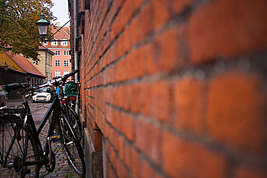 自行车,站立,砖墙,哥本哈根,丹麦