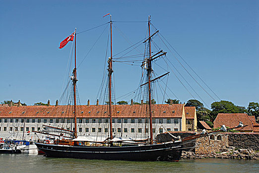 港口,纵帆船,老,要塞,丹麦,欧洲