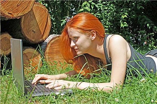 年轻,女人,笔记本电脑