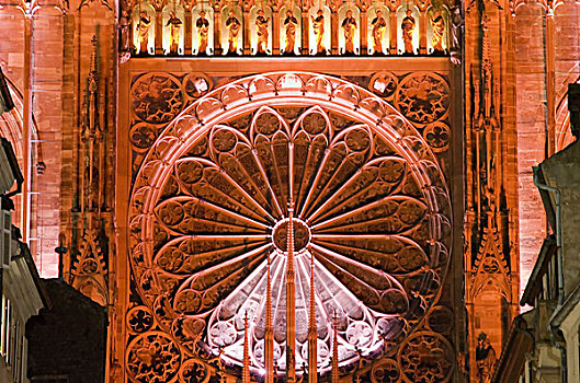 光亮,圆花窗,巴黎圣母院,哥特式,大教堂,14世纪,斯特拉斯堡,阿尔萨斯,法国