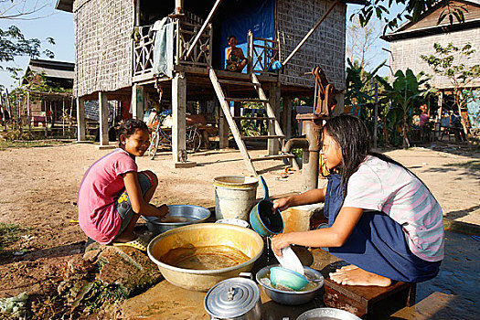 柬埔寨,收获,日常生活,乡村,供水