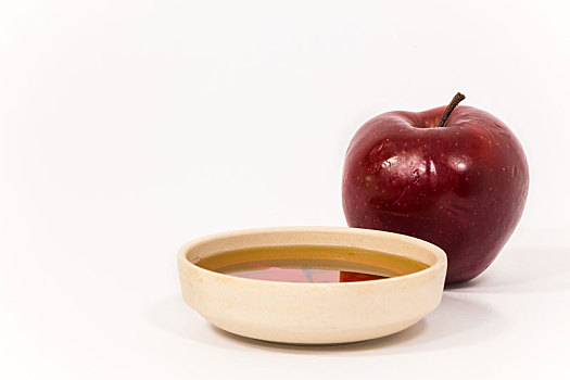 红苹果,碗,蜂蜜,隔绝,白色背景