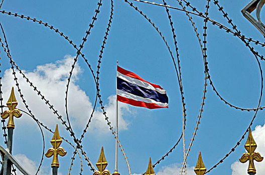 泰国,政府,房子,防护,倒刺,线,政治,抗议,曼谷,亚洲