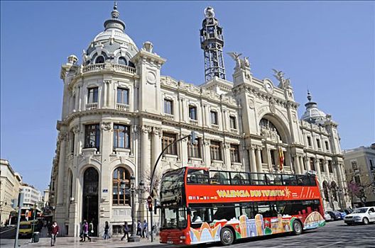 观光,巴士,柱子,邮局,市政厅,瓦伦西亚,西班牙,欧洲