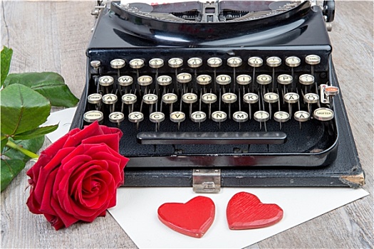 老,打字机,红玫瑰