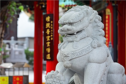 狮子,石头,雕塑,中国寺庙