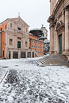 教堂,下雪,罗马,欧洲,意大利,拉齐奥,罗马省