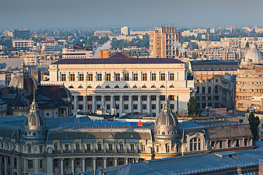 罗马尼亚,布加勒斯特,建筑,老城,俯视图,黎明
