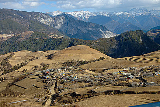 乡村,侧面,山,云南,中国,一月,2007年