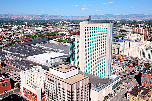 俯视,科罗拉多,会议中心,凯悦酒店,丹佛,落基山脉,背景