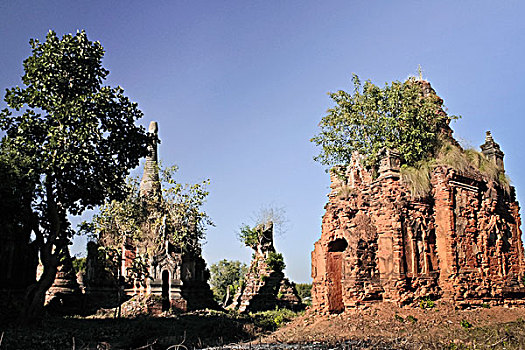 老,庙宇,乡村,茵莱湖,缅甸