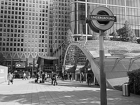 黑白,金丝雀码头,地铁,车站,伦敦
