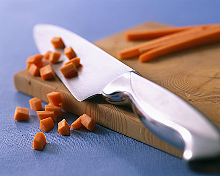 刀,块状,胡萝卜,案板