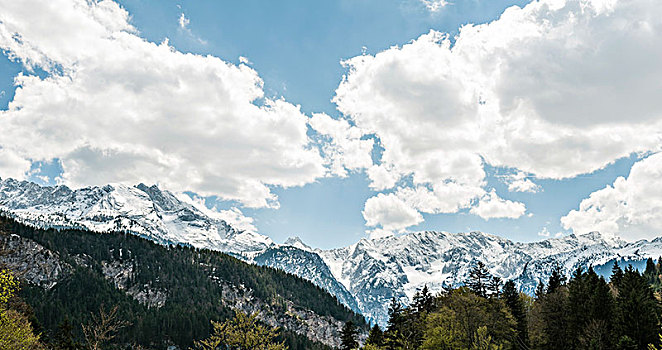 雪,阿尔卑斯山,全景,加米施帕藤基兴,地区,巴伐利亚,德国,欧洲