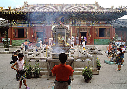 中国,北京,人,祈祷,正面,庙宇