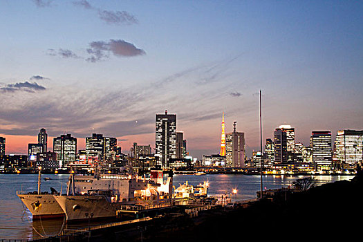 天际线,城市,夜景,东京,日本,亚洲