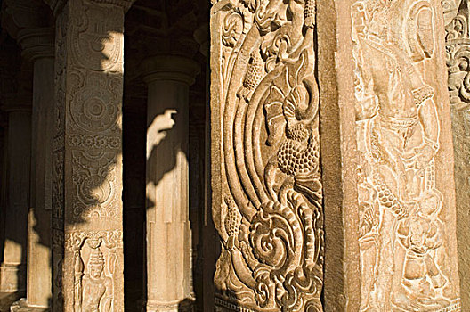 特写,柱子,庙宇,拉贾斯坦邦,印度