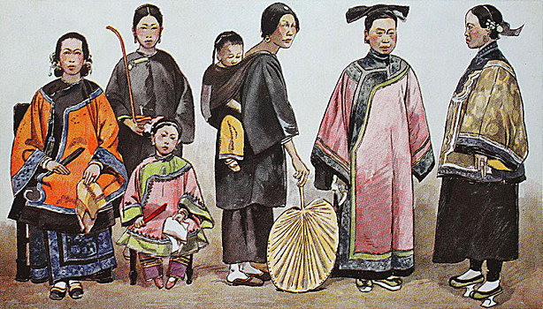 衣服,时尚,中国,19世纪,插画,亚洲